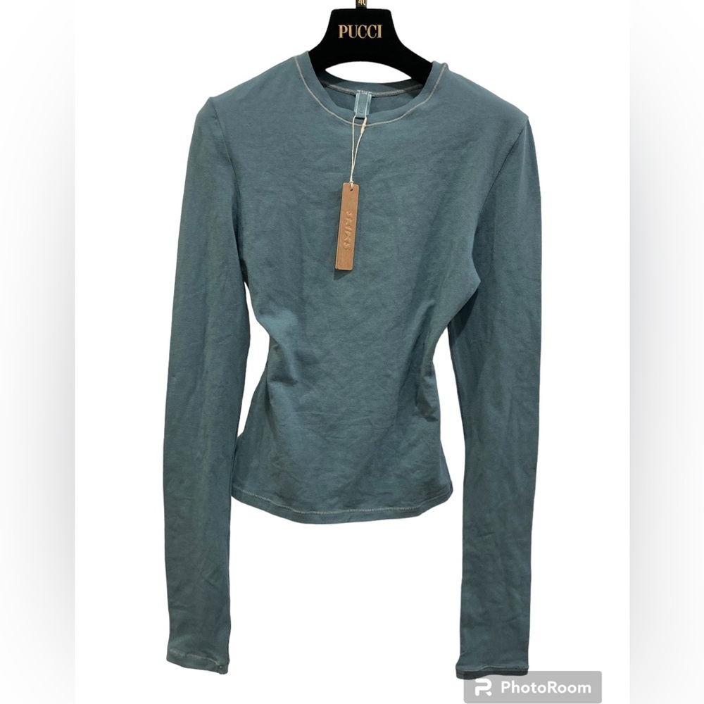 Skims NWT COTTON JERSEY LONG SLEEVE T-SHIRT Color KYANITE SZ SMALL - Picture 4 of 8